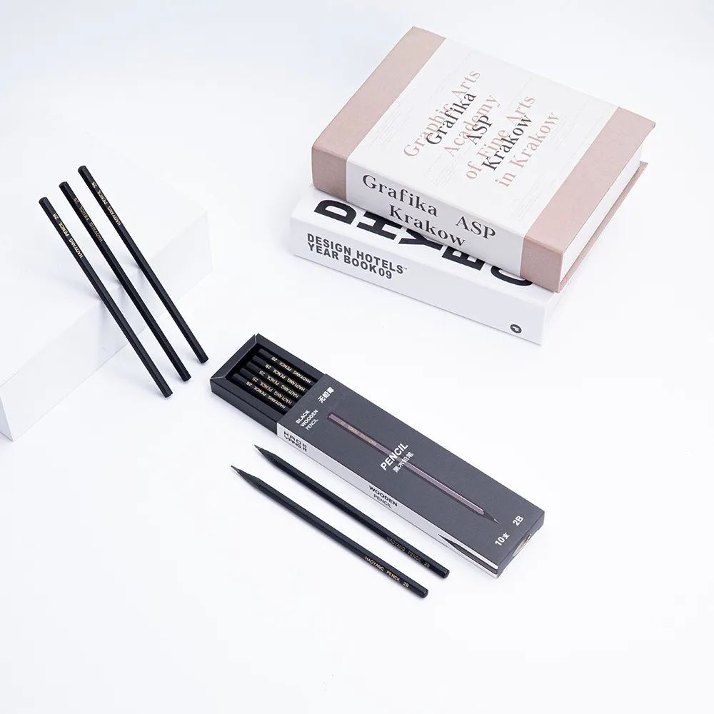 10Pcs 2BHB Wooden Pencils Simple Black Standard Pencil Korean Stationery Writing Sketch Drawing Tools Kids Gifts Office Supplies 2