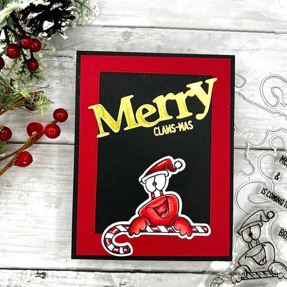 Elf Bär mit Zuckerstange Form Messer Klare Stempel CLAW-MAS Wortspiel Wörter für DIY Scrapbooking Dekor Grußkartenherstellung Vorlage – Detail 1