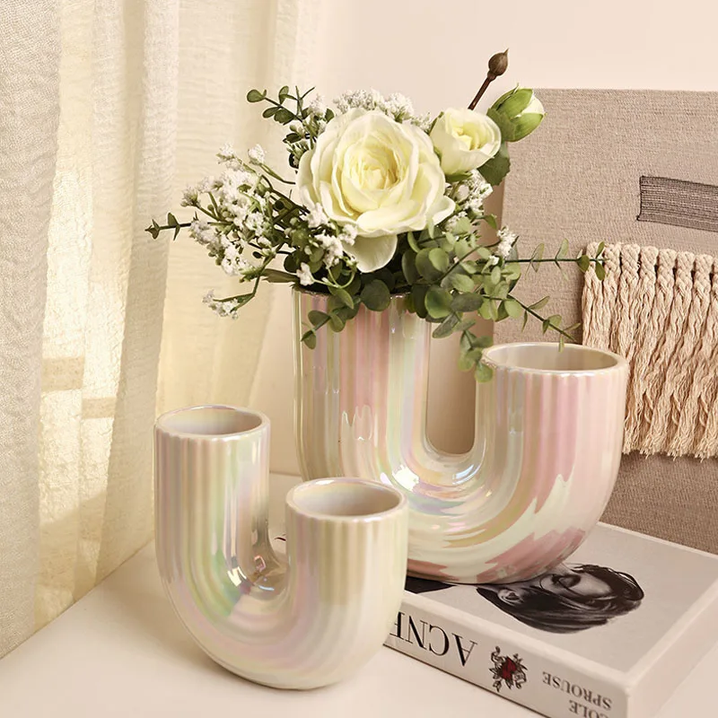 

Gradual Color Ceramic Vase Northern Europe Ins Style Advanced Sense Living Room Entrance TV Cabinet Creative Geometric Vase