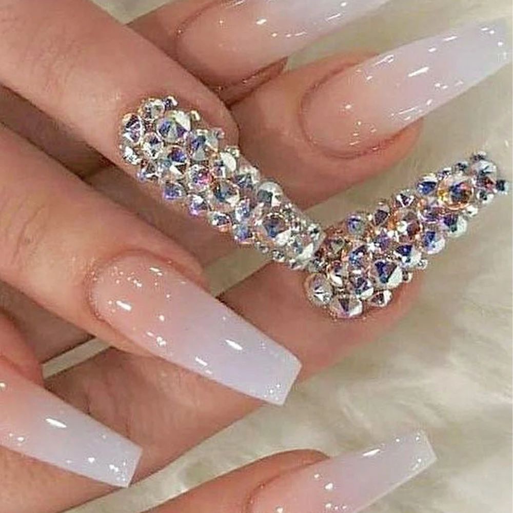 Crystal White Nail Rhinestone AB Charms Luxury Nail Art Flatback Gems for  3D Nail Decorations Glitter Manicure Nail Decal - AliExpress