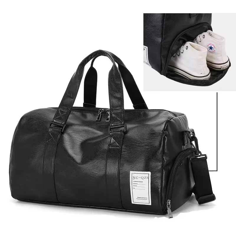 Fashion Pu Leather Luggage Bag Shoes Packet Travel Duffels Outdoor Sport Weekend Bag Training Fitness Duffle Shoulder