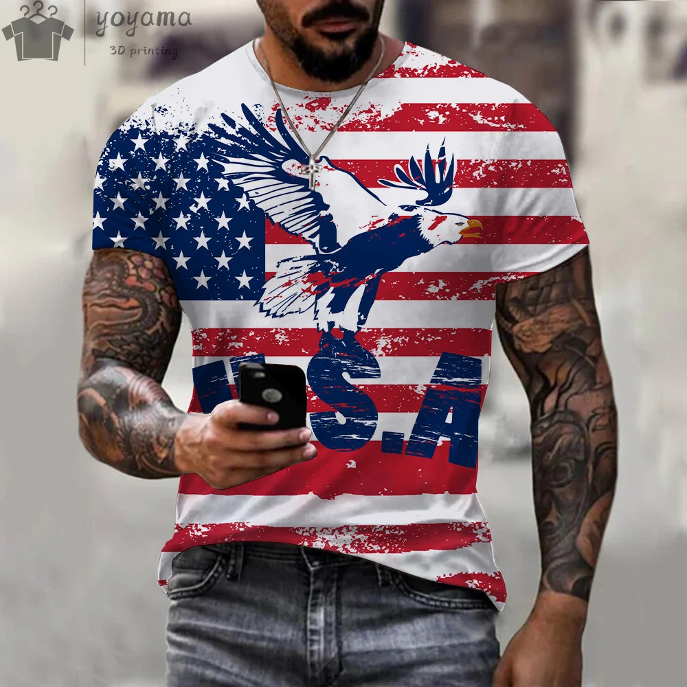 Classic American Flag Eagle Graphic T-shirt For Men Oversized_voghion.com