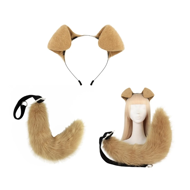 Set di coda per orecchie per cosplay, cane, peluche, animale, volpe, gatto, lupo, regolabile, per Halloween, feste, Lolita, cosplay, sexy (coda viola grigia