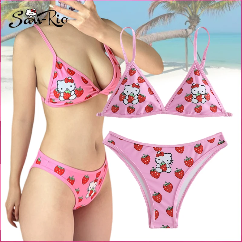 

Hello Kitty Split Bikini Sets Sexy Women's Swimsuit Fashions Summer Beach Wear Pool Party Women Swimwear Sanrio Girls' Clothing