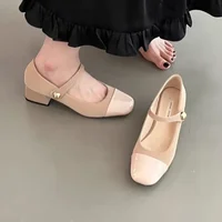 Square Toe Marie Janes High Heels Shoes Summer Women Shallow Shoes 2024 New Designer Dress Shoes Elegant Pumps Femme 2