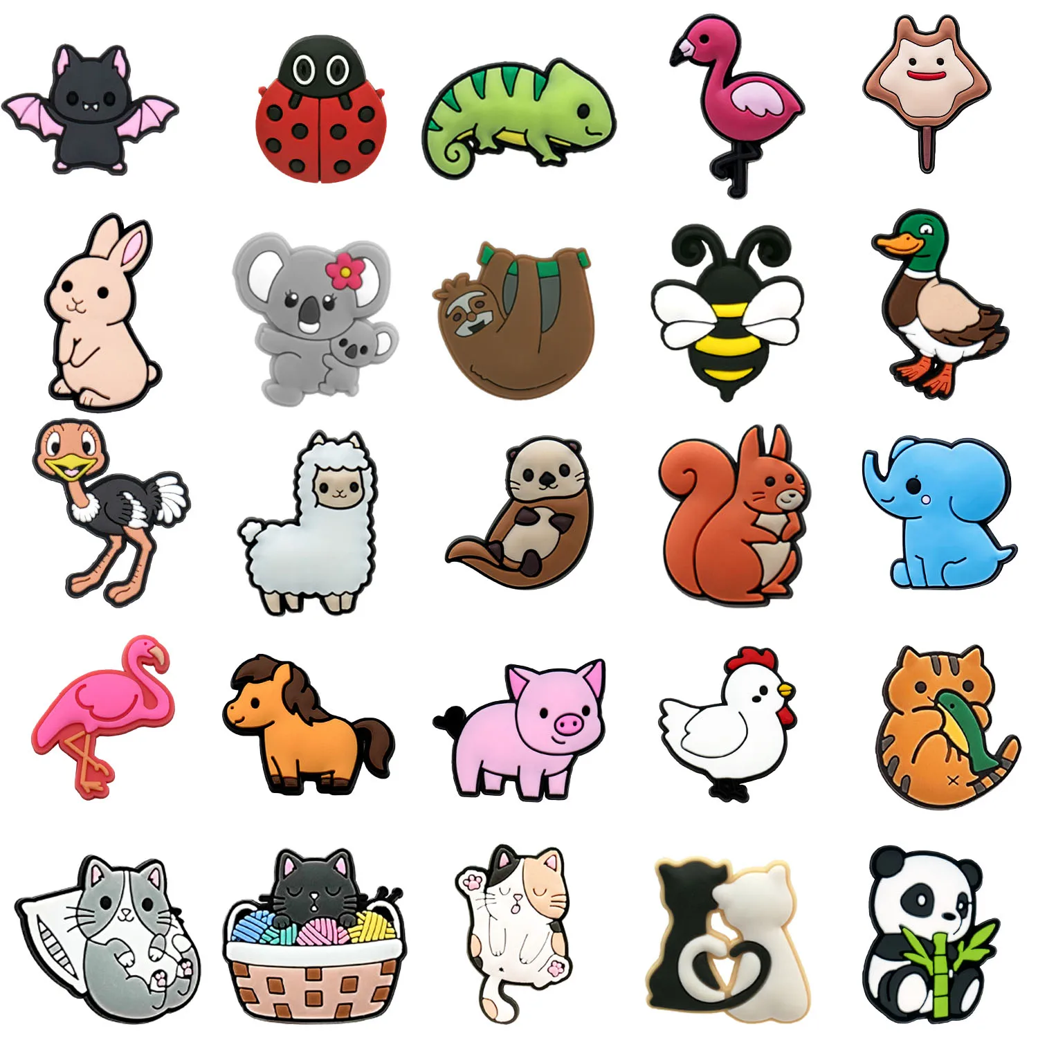 1/25 Stück niedliche Tier-Schuhanhänger, lustige Katze, Schwein, Panda, Schuhdekorationen, Zubehör, Koala, Marienkäfer, Clog, Jeans für Kinder