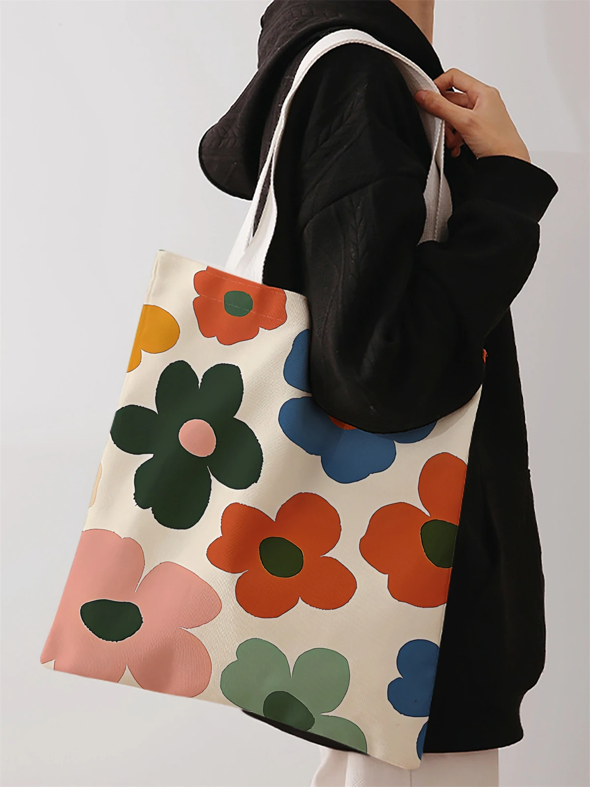 Flower pattern printed casual handbag, reusable fashionable backpack, multifunctional handbag, canvas shopping bag