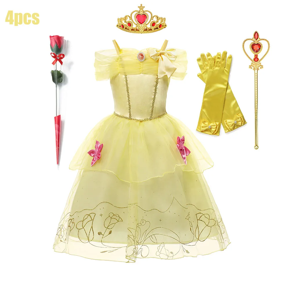 thumbnail image 1 of Disfraz de princesa Disney para niños y niñas, traje informal de bella para fiesta de cumpleaños, 2024, 1 of 5