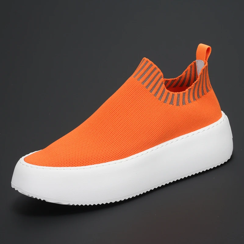 

New men's flying woven fabric breathable casual comfortable one step thick sole increase everything trend board shoes