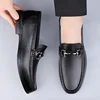 Cow Leather Men Metal Buckle Low Heel Loafers Fashion Handmade Moccasins Soft Leather Slip on Flats Man Footwear Driving Shoes 6
