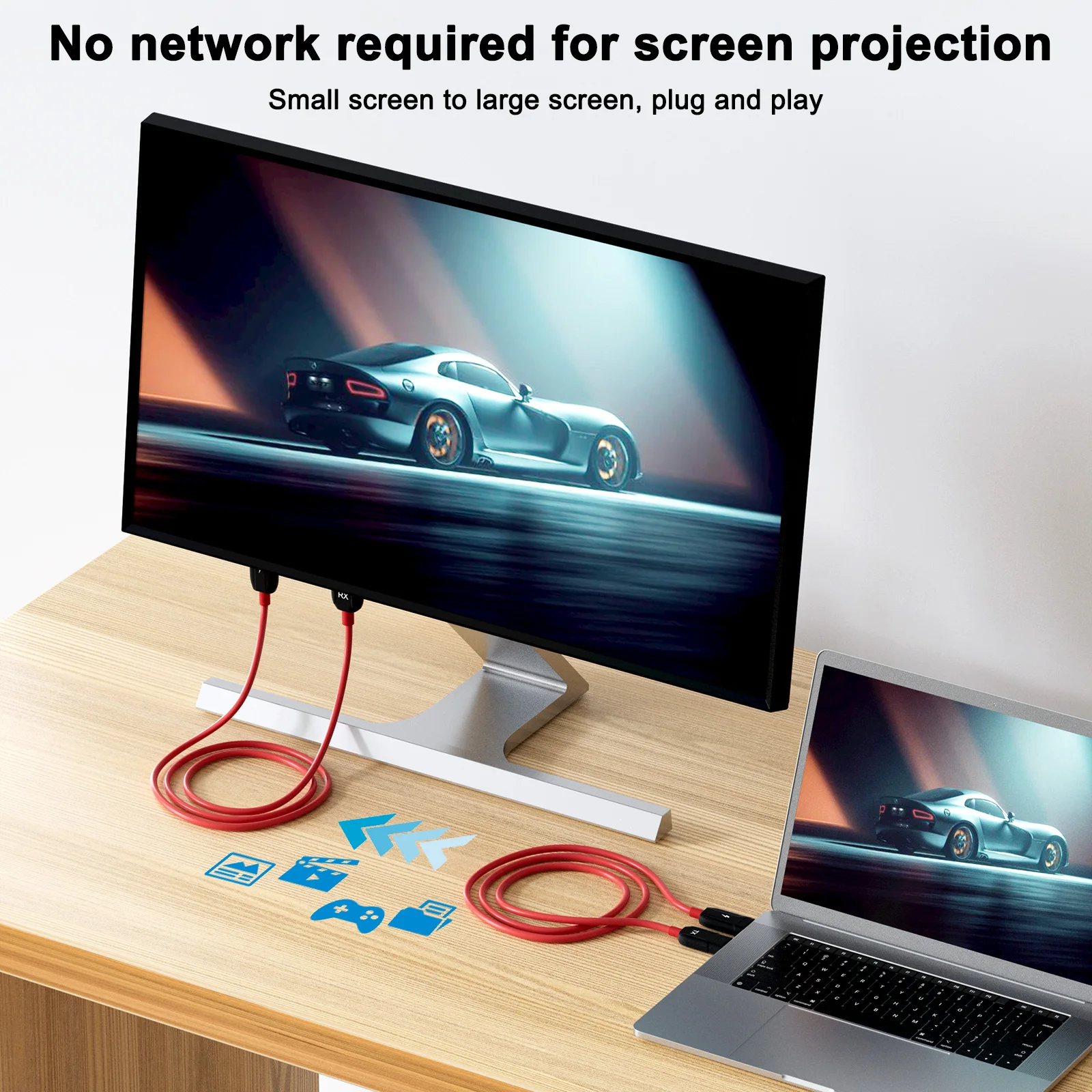 Wireless HDMI Transmitter and Receiver 1080P Mirroring Wireless HDMI Adapter Computer Video/Audio/Files on the same screen to TV