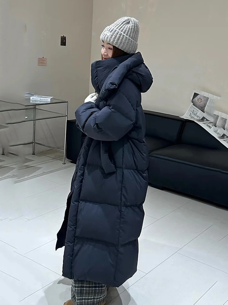 Winter Thick Long Hooded Down Jacket Women White Duck Down Knee Length Down Jackets Female Solid Warm Outdoor Parkas Outwears