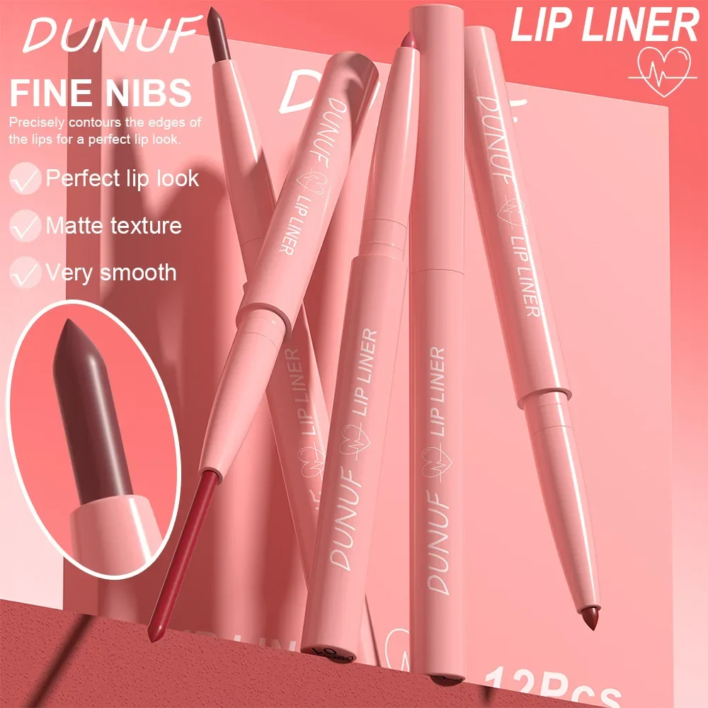 12Pcs/box Matte Lip Liner Pen Set Soft Red Contour Tint Lip Crayon Waterproof Non-stick Cup Lipliner Matte Lipstick Pencil Kit 6