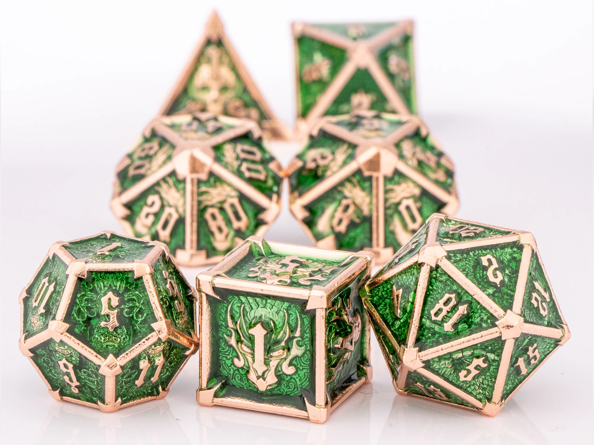 Polyhedral Metal Green Dragon Dice Set for Board Games Dice, Dungeons and Dragons, d and d dice set gifts, D20 Dice, RPG Dice