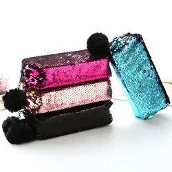 Fashion Hair Ball Sequin Cosmetic Bag For Women Girls Simple All-match Colorful Portable Makeup Bag Glitter Faux Fur Pendant Bag