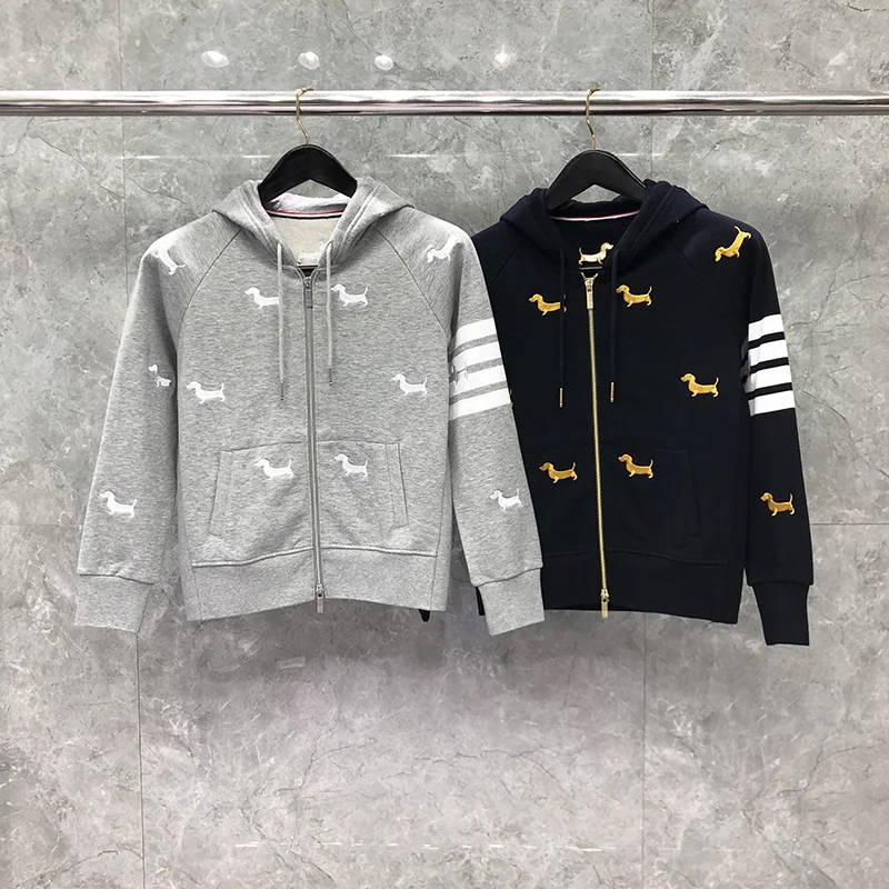

TB THOM Childern's Sweatshirts 2023 Spring Korean Fashion Zip-up Kid's Hoodies Kawaii Puppy Embroidery Stripes Sport Tops