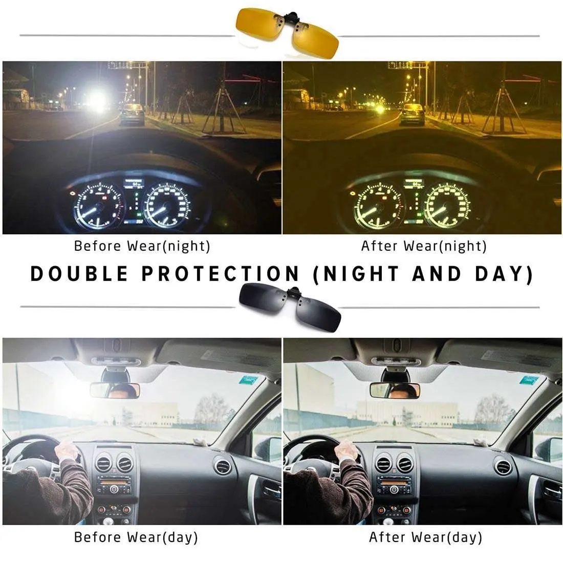 2PCS Clip On Sunglasses Polarized Driving Glasses Clip Up Clip-On Glasses Night Vision for Driving Fishing Cycling Walking