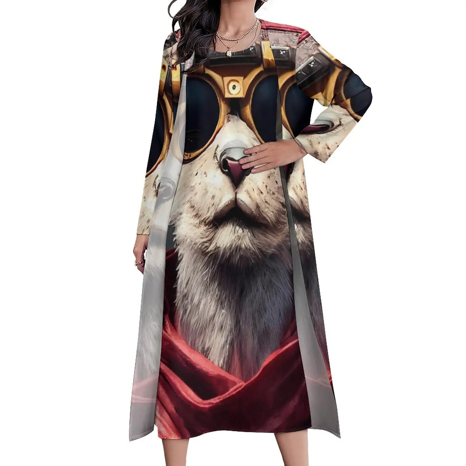 

Funny Animal Dress Spring Pirate Street Fashion Casual Long Dresses Womens Graphic Kawaii Maxi Dress 3XL 4XL 5XL
