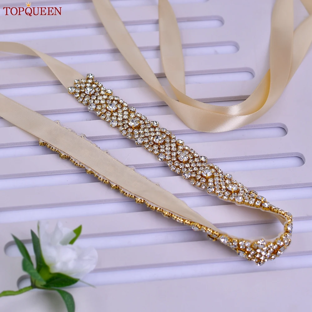 TOPQUEEN S28B-G Hochzeit Gürtel Braut Gold Strass Abend Damen Damen Kleid Zubehör Band Schärpe Angepasst Großhandel – Detail 4