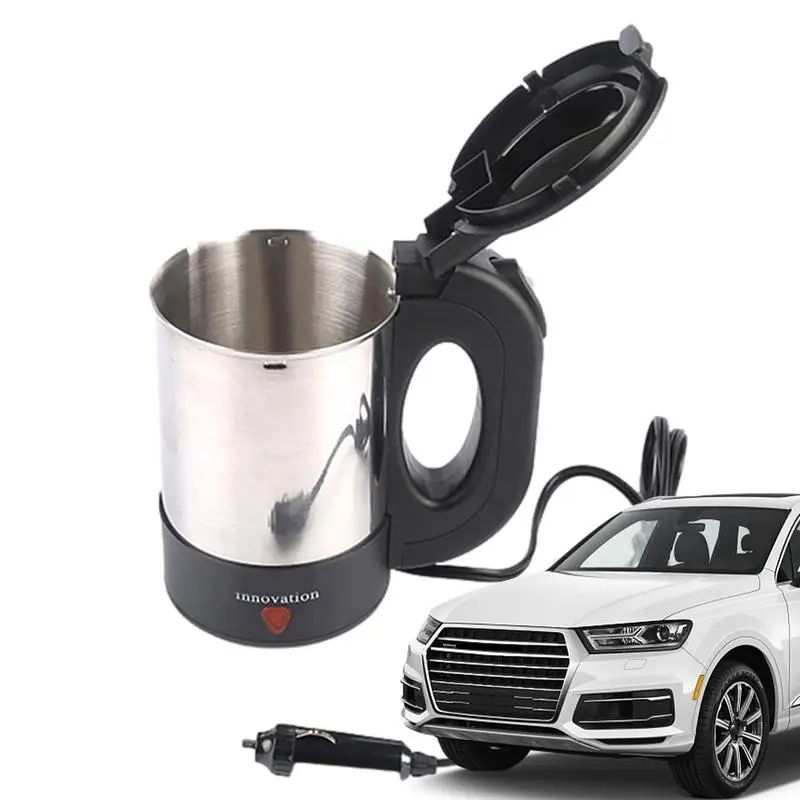 

500ml Car Electric Travel Kettle Portable Stainless Steel 12V/24V Boiler Heated Coffee Instant Hot Water Cup for car trucks suvs