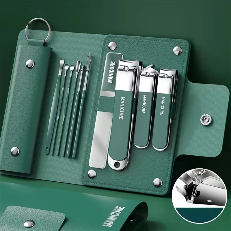 Kit de Manicure e Pedicure Profissional de Aço Inoxidável com 10 Peças, Ideal para Viagem, com Colher para Limpeza de Ouvidos