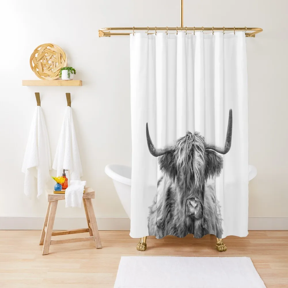 

Highland Cow, Black and White, Modern Farmhouse Decor Shower Curtain Waterproof Shower Shower Bath Curtain