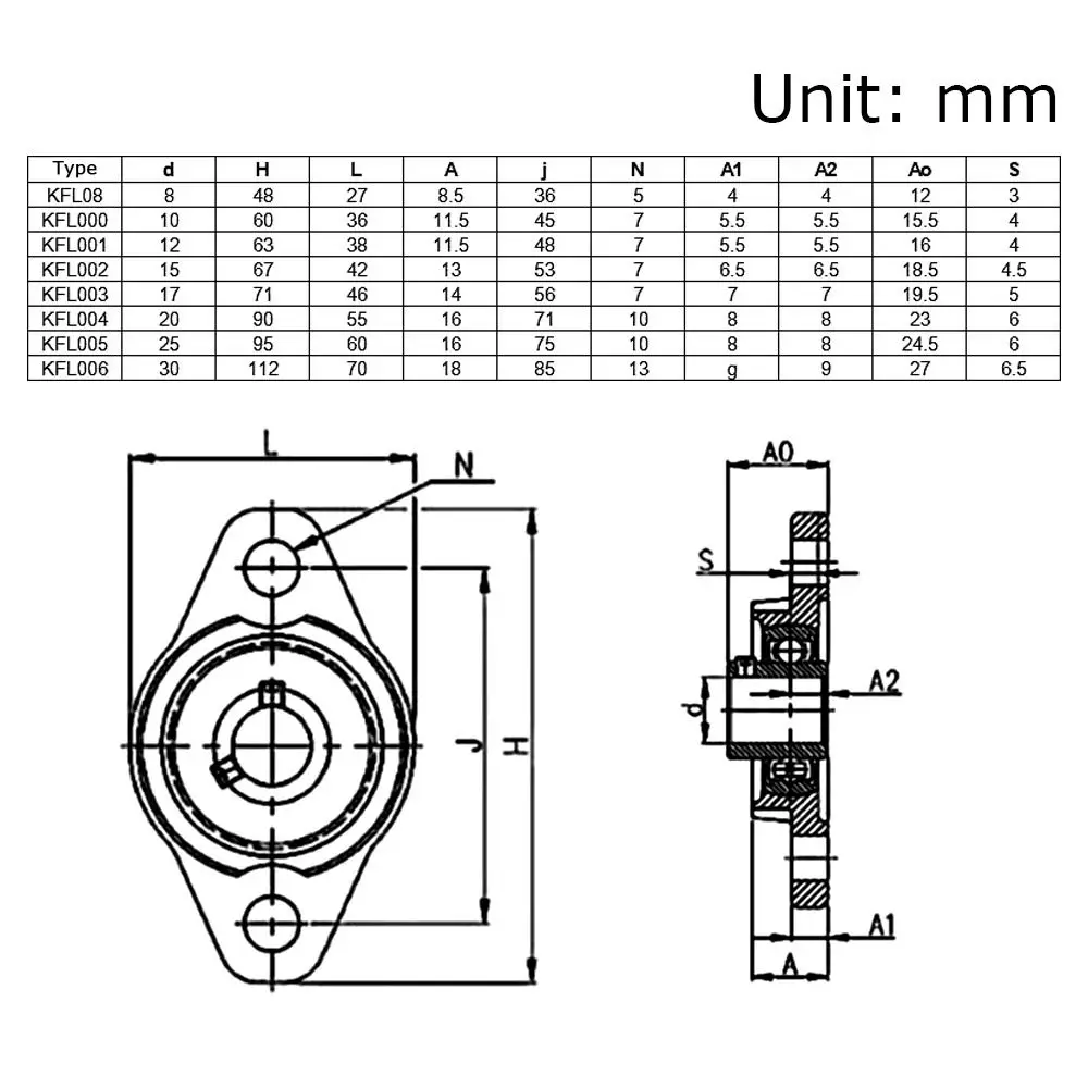 8mm 10mm 12mm 15mm Mounted Block Housing Thrust Bearing KFL08 KFL10 KFL12 KFL15 Pillow Block Bearing ZINC Alloy