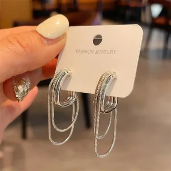 Feminine Temperament Metal Tassel Geometric Earrings New Design Jewelry Wedding Party Luxury Accessories for Women‘s Gift