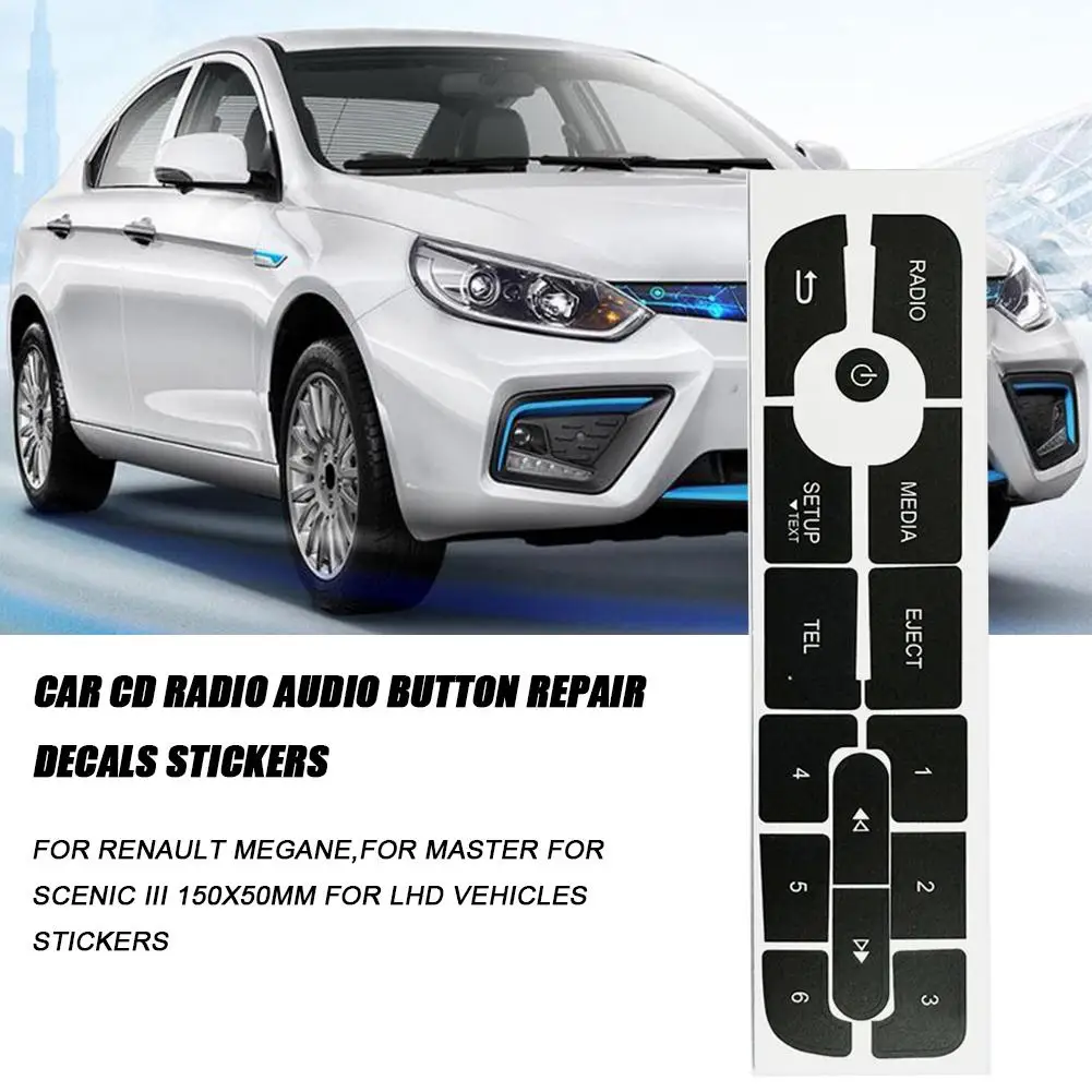 Black Vinyl Car Radio Audio Button Repair Decals Sticker