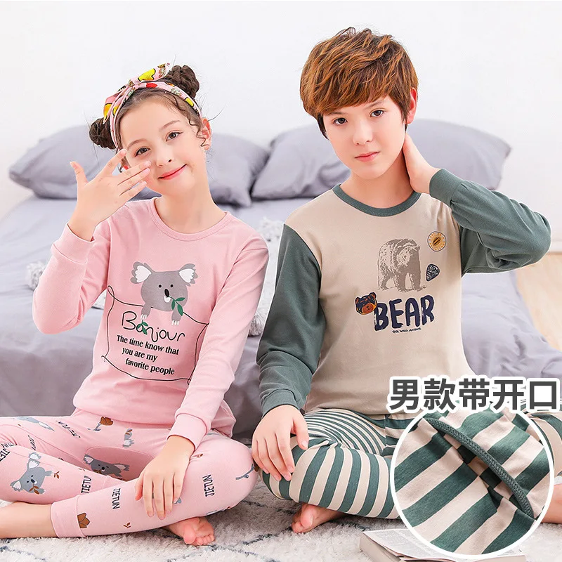 New Teens Clothes Kids Clothing Set Big Boy Girl Pajamas Sets Girls Boys Cotton Sleepwear Full Sleeve Pyjamas Kids Home Clothes