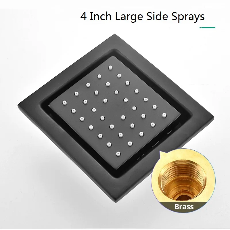 hm High Quality Ceiling Rain Shower System Set Bathroom Waterfall Rainfall LED Showe Head Panel Black Thermostatic Shower Faucet 6