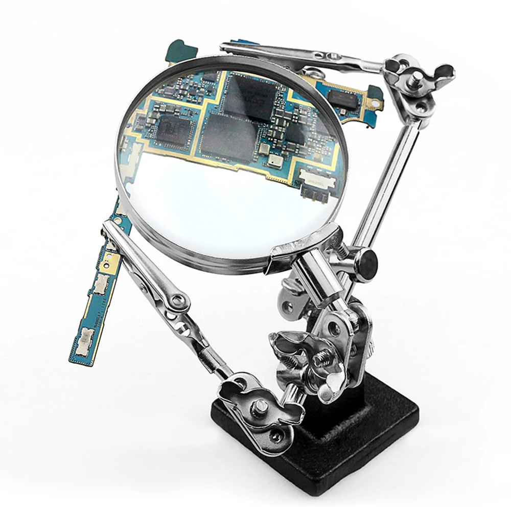 Three-Hand Auxiliary Clip Magnifying Glass 60mm Electric Soldering Iron Equip ment with Clip Circuit Board Maintenance weldingin newacalox circuit board holder adjustable 360°degree flipping with 3x magnifying glass lamp for clamping pcb soldering repair