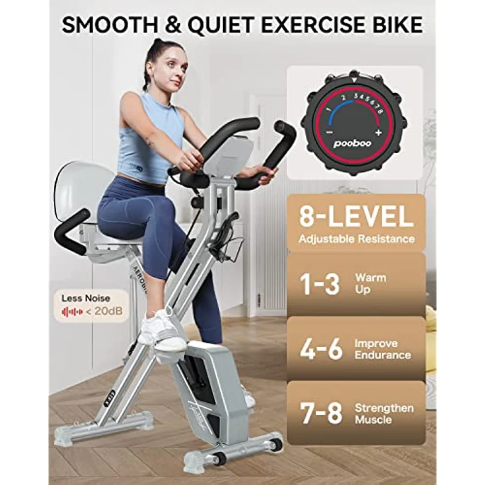 pooboo - Bicicleta estática plegable, bicicleta fija para fitness, de  interior, magnética, resistencia ajustable de 8 niveles, soporte de botella  y