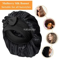 Bonnet de sommeil en soie de mûrier 100% pour cheveux bouclés, doublure en Satin réglable, large bande élastique, aucun dommage, Protection des cheveux de nuit 6