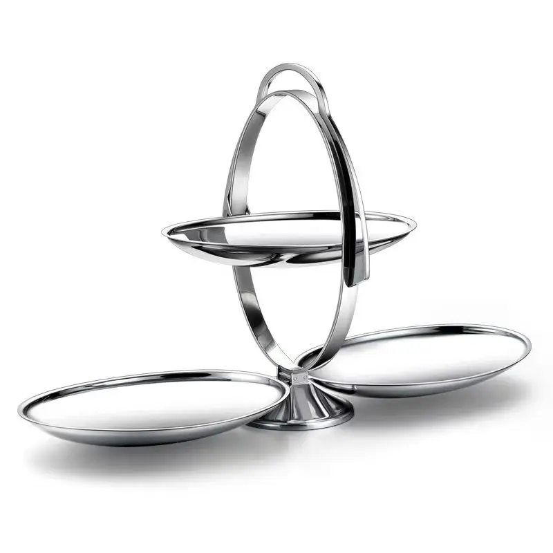 Luxury Double-layer Folding Dessert Plate Silver Cupcake Tray Cake Stands Stainless Steel for Home Decr Desktop Decoration 5