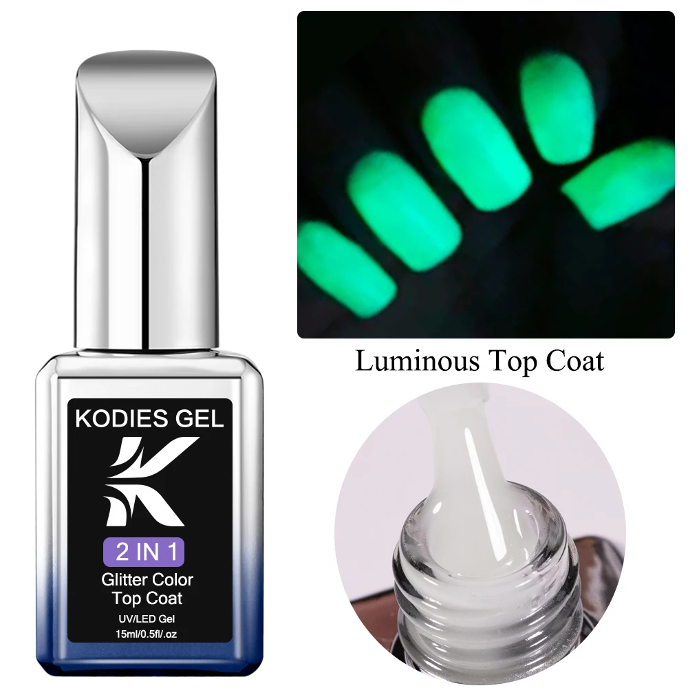 KODIES GEL Holoween Luminous Top Coat Gel Nail Polish Glow In The Dark No Wipe Topcoat Long Lasting Nails Art Gel Polish Finish 2