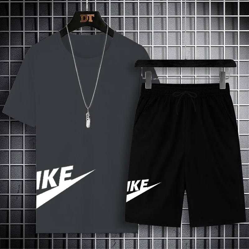 Summer Fashion Leisure Men's Set Tracksuit Sportswear Track Suits Male  Sweatsuit Quick drying Short Sleeves T shirt 2 piece set