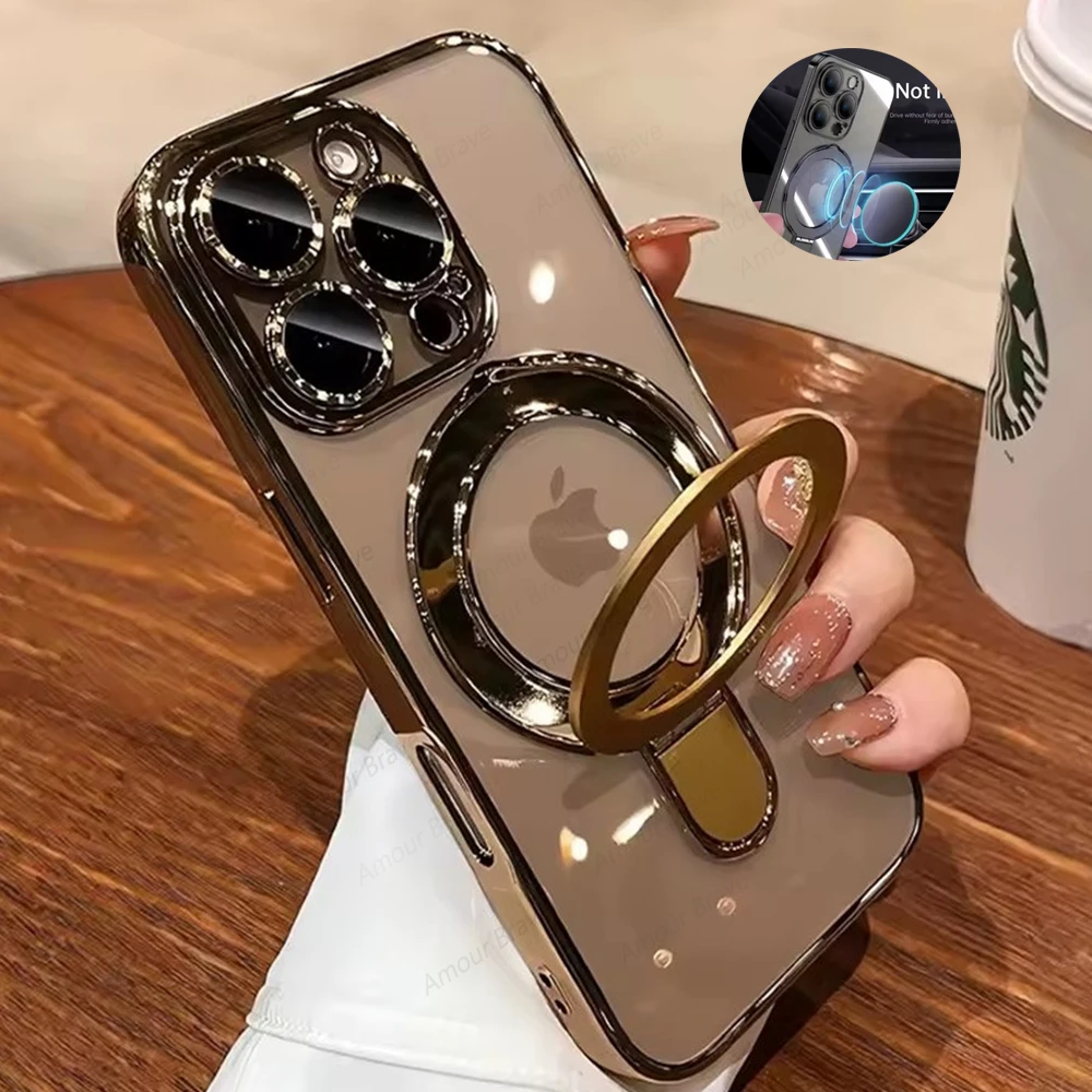 Luxury Magnetic Ring Stand Holder with Clear Soft Cover