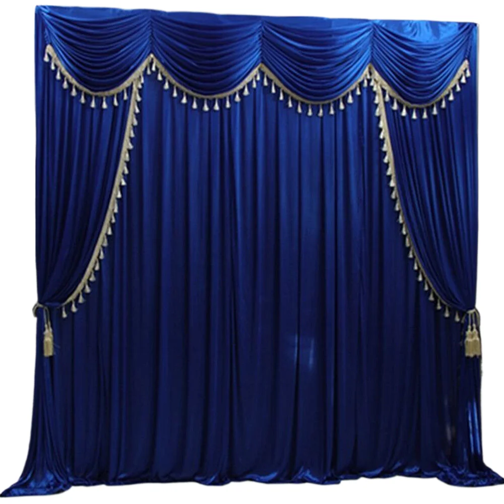 

White Ice Silk Backdrop Curtain 10ft X 10ft and Wine Red Swag Drapes with Gold Tassels for Wedding Birthday Party Decoration