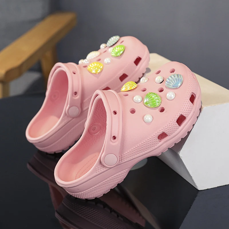 Kids Sandals Beach Shoes Children Sandals Baby Shoes Kids Shoes Summer Kids Sandals Hole Children's Shoes Slippers Soft Anti-Skid Cartoon DIY Design Hole Sandy Beach For Boys Girls