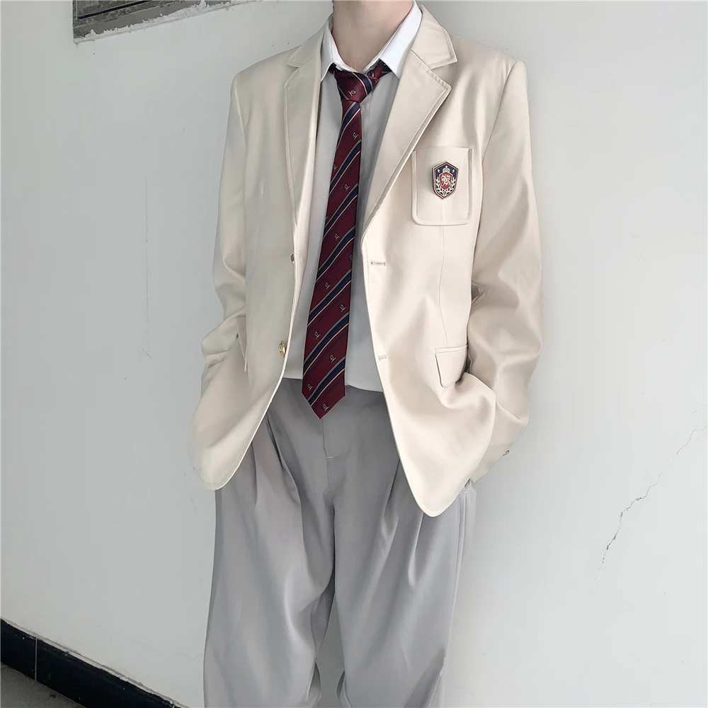 Japanese Preppy Style Men Suit Jacket Spring Autumn Students Badge JK/DK Uniform Coat Women's Suit Top White Couple Clothes