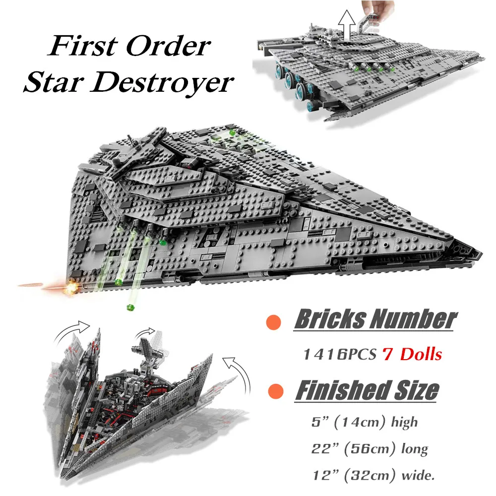 

IN stock Fit 75190 First Order Destroyer Space Fighter Spaceship Model Building Blocks Bricks Toys Kid Gift