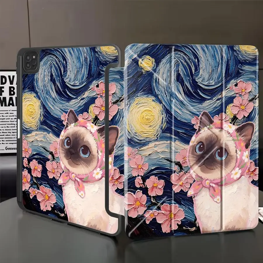 Floral Kitten Tablet Case with Holder
