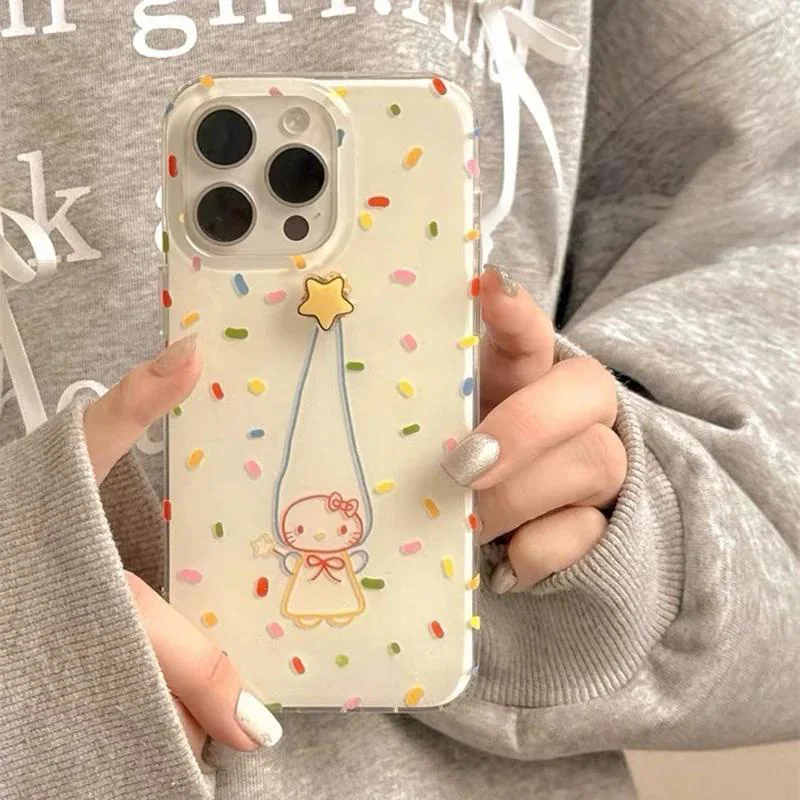Rotary Star Colored Ribbon KT Cat White Acrylic Phone Case