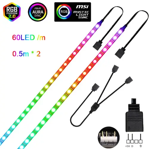 Addressable Rainbow PC Digital WS2812b LED Strip Light for 5V 3pin ARGB Header PC Case Asus Aura Sync RGBIC Fusion MSI Mystic - Image 15