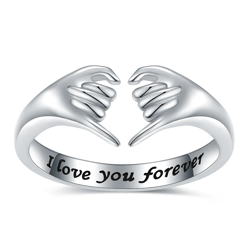 

Sterling Silver Love Heart Adjustable Hand Gesture Jewelry I Love You Forever Beloved Promise Friendship Rings for Women Friends