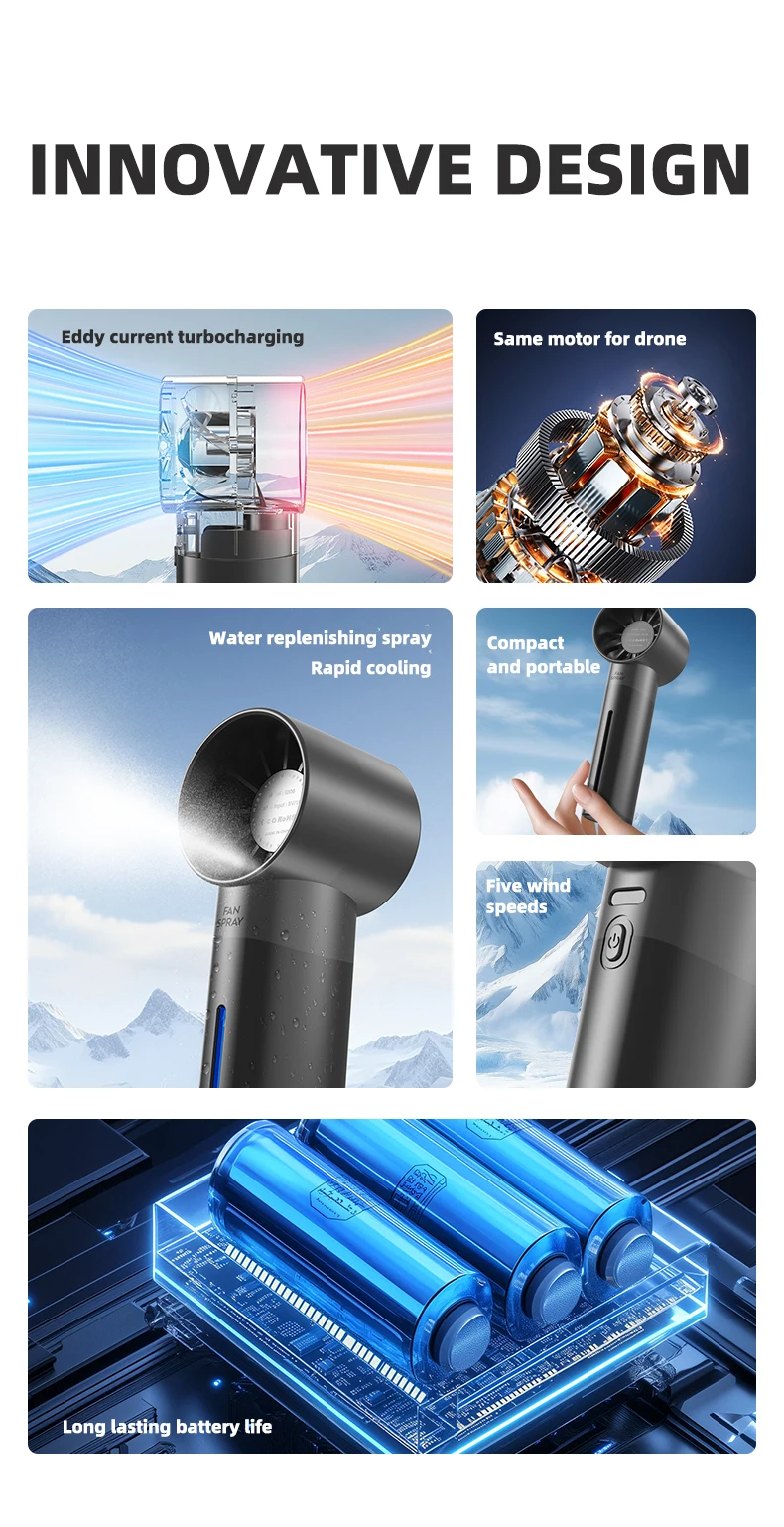 Description Picture 3 of itemSpray Mini Handheld Turbine Fan Water Replenishing Outdoor Camping Dormitory Household Portable USB Summer Cooling