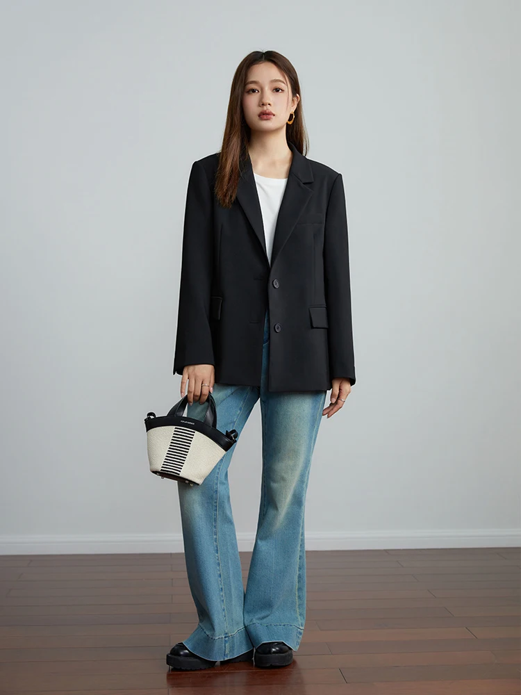 DUSHU Workplace Commute Style Suit Jacket for Female Autumn New Simple Classic Loose Casual Blazers Suit for Office Lady