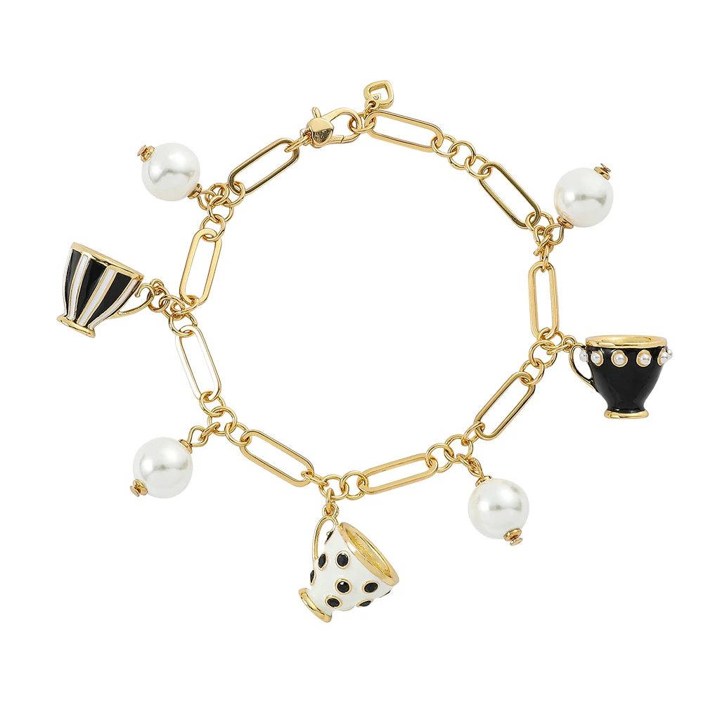 

Creative Coffee Cup Shape Bracelet Elegant Imitation Pearl Chain Bracelet for Women Girl Aesthetic Charm Jewelry Gift