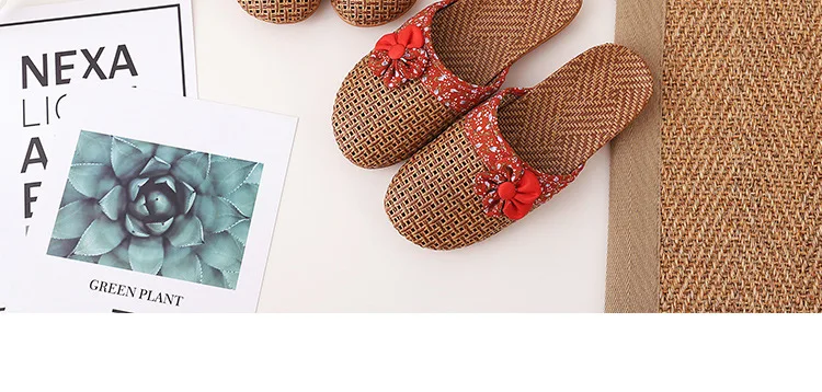 2022 New Linen Slippers Women Summer Bamboo Mats Home Slippers Wooden Floor Shoes Women Eva Soft Sole Beach Slippers Shoes Women